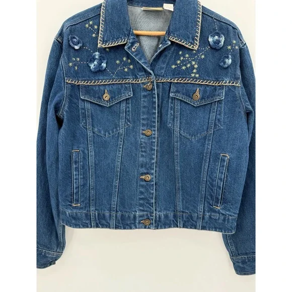 VintageLiz Claiborne Womens Embroidered Dark Denim Jacket Size Medium Cottage - Picture 4 of 10